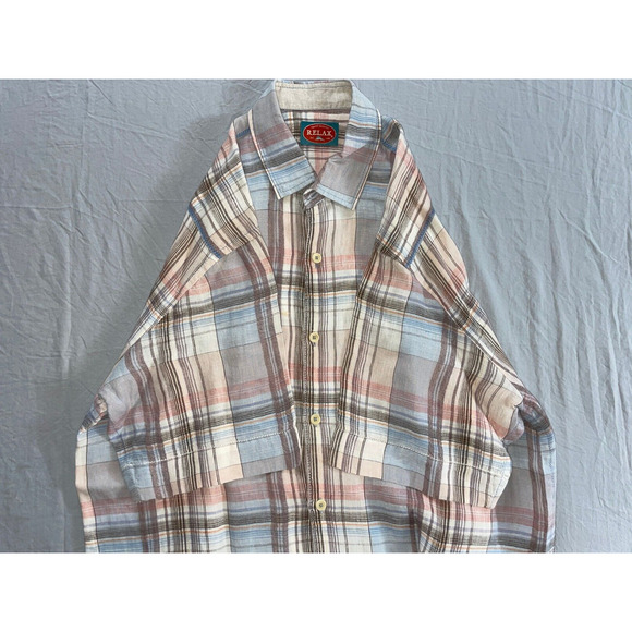 Tommy Bahama Short Sleeve Button Front 100% Linen Shirt. Plaid, Size L. EUC!! - Picture 4 of 7